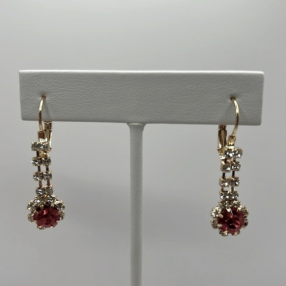 Fashion Earrings Red and Gold Rhinestone - Picture 2 of 5